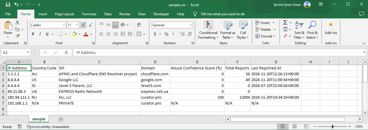 Sample CSV Output